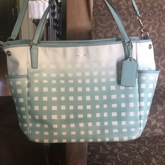 Coach Gingham Saffiano Leather Baby Bag Tote - Picture 1 of 8